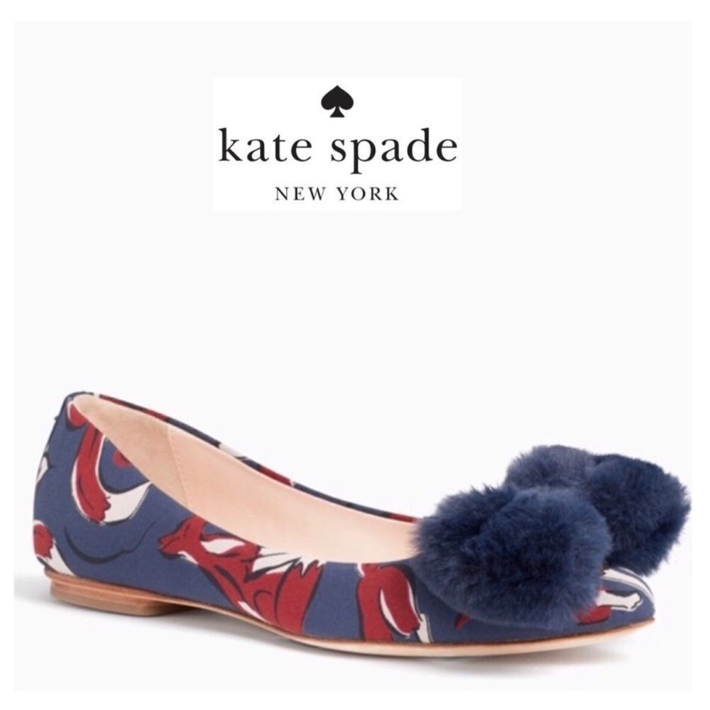KATE SPADE- NEW IN BOX- Elen Fox Print Navy Flats, Size 7